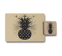 Benjamin Tate Design Pineapple Design Placemat Coaster Set, Luxury Print On Wood Base, High End Craftsmanship, Exclusive Edition