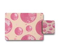 Benjamin Tate Design Pink Disco Ball Placemat And Coaster Set With Wood Bottom And High End Print Technology Limited Edition Set Of 12
