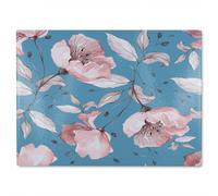 Benjamin Tate Design Pink Flowers On Blue Glass Chopping Boarddesigner Style