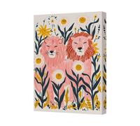 Benjamin Tate Design Pink Lions Canvas Art Print With Floral Jungle Scene