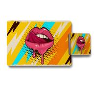 Benjamin Tate Design pink red lips mouth & tongue icon on pop art retro vintage colorful background placemat coaster set in Natural Benjamin Tate Design Natural