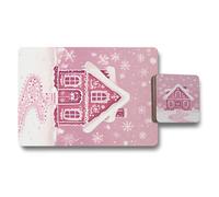Benjamin Tate Design Pink Winter House Placemat And Coaster Set Designer Artwork On Wood Base Luxe Print Collection Exclusive Edition