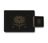 Benjamin Tate Design Placemat And Coaster Set Black Gold Floral Collection Luxury Gold Foil Accented Limited Edition
