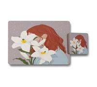 Benjamin Tate Design Placemat And Coaster Set Featuring Designer Magnolia Artwork High End Print Technology Wood Backing Exclusive Edition