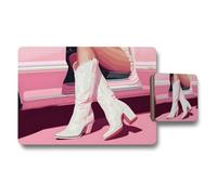 Benjamin Tate Design Placemat And Coaster Set Featuring Pink Boots Artwork On Wood Bottom Limited Edition