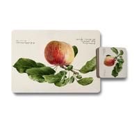 Benjamin Tate Design Placemat And Coaster Set From Apple Botanical Collection With Wood Bottom Premium Print Limited Edition