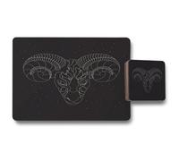 Benjamin Tate Design Placemat And Coaster Set In Black With Wood Bottom And Fine Art Ram Motif Limited Edition