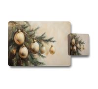 Benjamin Tate Design Placemat And Coaster Set In Gold Ornament Artwork With Wood Backing Limited Edition