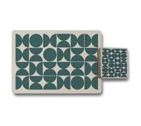 Benjamin Tate Design Placemat And Coaster Set Of 12 In Teal Geometric Circles With Wood Bottom Exclusive Designer Artwork Collection