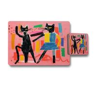Benjamin Tate Design Placemat And Coaster Set Pink Abstract Cats Wood Bottom Designer Art Print Collection Limited Edition