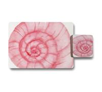 Benjamin Tate Design Placemat And Coaster Set Pink Shell Art Print, Wood Bottom, Luxury Home Collection Exclusive