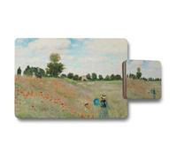 Benjamin Tate Design Placemat And Coaster Set Poppy Field Fine Art Print On Wood Bottom Limited Edition