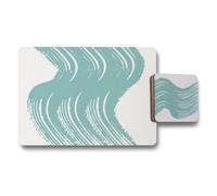 Benjamin Tate Design Placemat And Coaster Set Teal Wave Designer Artwork With Wood Bottom Limited Edition Home Accessory