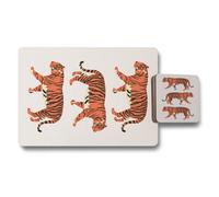 Benjamin Tate Design Placemat And Coaster Set Twelve Tiger Print With Designer Artwork And Wood Bottom Limited Edition
