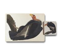 Benjamin Tate Design Placemat And Coaster Set With Vintage Bird Artwork On Wood Backing Designer Edition Set Of 12