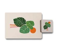 Benjamin Tate Design Placemat And Coaster Set With Wood Backing, Botanical Artwork, Exclusive Home Accessory