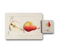 Benjamin Tate Design Placemat And Coaster Set With Wood Backing In Fine Art Pear Artwork Collection Limited Edition