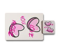 Benjamin Tate Design Placemat And Coaster Set With Wood Bottom And Designer Hearts Artwork Love You More Collection 12 Pieces