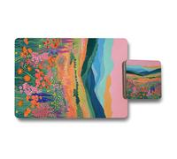 Benjamin Tate Design Placemat And Coaster Set With Wood Bottom In Vibrant Landscape Artwork Limited Edition