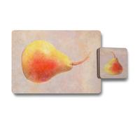 Benjamin Tate Design Placemat And Coaster Set With Wood Bottom Pear Artwork High End Print Limited Edition