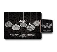 Benjamin Tate Design Placemat Coaster Set 12 Designer Ornament Collection On Black Scroll Pattern Exclusive Edition