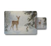 Benjamin Tate Design Placemat Coaster Set Deer Winter Forest Artwork With Wood Backing In Trend Designer Artwork Limited Edition