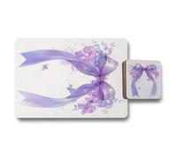 Benjamin Tate Design Placemat Coaster Set Designer Artwork With Wooden Bottom And High End Print Technology Purple Floral Ribbon Design Set Of 12