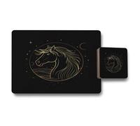 Benjamin Tate Design Placemat Coaster Set Gold Line Equine Artwork Black Luxury Collection Limited Edition