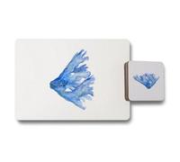 Benjamin Tate Design Placemat Coaster Set Of 12 Blue Coral Artwork On Wood Backing Limited Edition Luxury