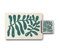 Benjamin Tate Design Placemat Coaster Set Of 12 With Wood Bottom High End Print Teal Fern Artwork Studio Collection