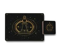 Benjamin Tate Design Placemat Coaster Set Of Twelve 11X8 Placemats And Coasters With Gold Celestial King Artwork On Wood Bottom