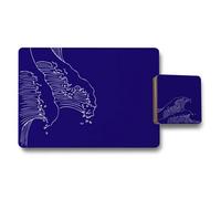 Benjamin Tate Design Placemat Coaster Set Of Twelve Blue Wave Designer Artwork With Wood Base Fine Tabletop Collection Limited Edition