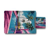 Benjamin Tate Design Placemat Coaster Set Palm Tree Print Art Deco Collection Wood Bottom Exclusive Set Of Twelve