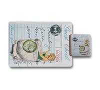 Benjamin Tate Design Placemat Coaster Set Vintage Print Collection With Wood Base Featuring Limited Edition Retro Artwork