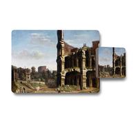 Benjamin Tate Design Placemat Coaster Set With Ancient Ruins Landscape Artwork Print