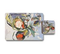 Benjamin Tate Design Placemat Coaster Set With Wood Backing Set Of 12 Abstract Floral Artwork Designer Collection Limited Edition