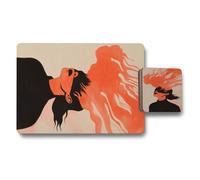 Benjamin Tate Design Placemat Coaster Set With Wooden Backing, Abstract Orange And Black Artwork, Limited Edition