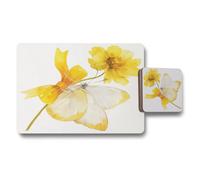Benjamin Tate Design Placemat Coaster Set Yellow Butterfly Flower Artwork In Luxe Print Collection Limited Edition