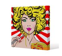 Benjamin Tate Design Pop Art Young woman Eating Spaghetti (Canvas Print) / 101 x 101 x 4cm in Natural | Size: 101 x 101 x 4 cm Benjamin Tate Design Natural 101 x 101 x 4 cm