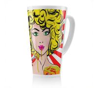 Benjamin Tate Design Pop Art Young Woman Eating Spaghetti Designer Latte Mug, Stunning Designer Mug Fit For Any Home, Treat Yourself Or A Loved One