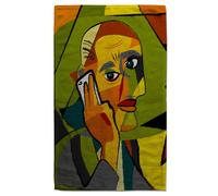 Benjamin Tate Design portrait cubism art style, man calls on a phone Designer Bath Towel in Green Benjamin Tate Design Green