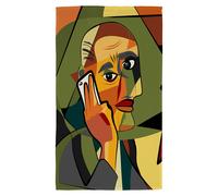 Benjamin Tate Design portrait cubism art style, man calls on a phone Designer Kitchen Towel in Green Benjamin Tate Design Green