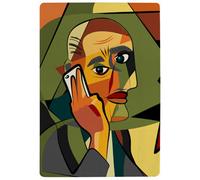 Benjamin Tate Design Portrait Cubism Art Style, Man Calls On A Phone Designer Rug in Natural | Size: Large Benjamin Tate Design Natural Large