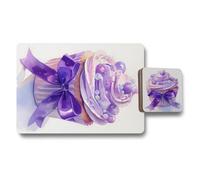 Benjamin Tate Design Purple Cupcake Designer Artwork Placemat And Coaster Set With Wood Bottom 12 Piece Collection