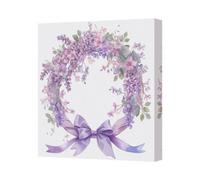 Benjamin Tate Design Purple Floral Wreath Canvas Art Print With Ribbon Bow