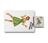 Benjamin Tate Design Queen Of The Kitchen Placemat And Coaster Set With Wood Bottom Luxe Print Limited Edition Collection