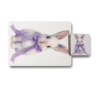 Benjamin Tate Design Rabbit Ribbon Placemat And Coaster Set Wood Base Limited