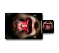 Benjamin Tate Design Red Face Monkey Placemats And Coasters Set 12 Pieces 11X8 Placemats