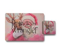 Benjamin Tate Design Reindeer Wrangler Placemats And Coaster Set Holiday Table Decor