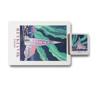 Benjamin Tate Design Reykjavik Iceland Placemats And Coasters Set Designer Artwork Collection With Wood Backing Limited Edition